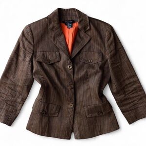 Brown Pinstripe Blazer Jacket with Orange Lining